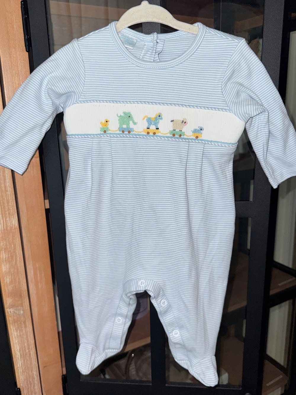 Edgehill collection smocked footies baby boy coverall train animals toys horse